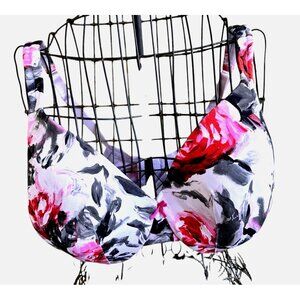 Cacique Bra 40D Floral White Pink Black Lightly Lined Full Coverage Unde…